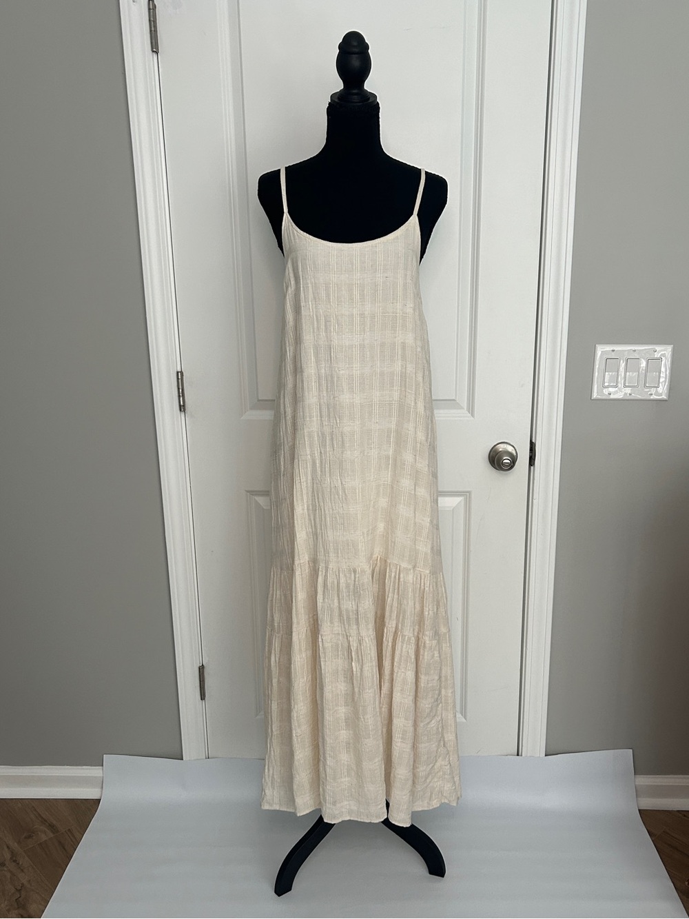 Saint Helena Cream Cotton Maxi Dress M Boho Tiered Spaghetti Strap